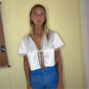 Blackbough White Lace-Trimmed Top